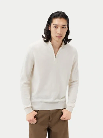 Gobi Cashmere Half Zip Polo In Marshmallow
