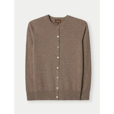 Gobi Cashmere Timeless Cashmere Crewneck Cardigan In Brown