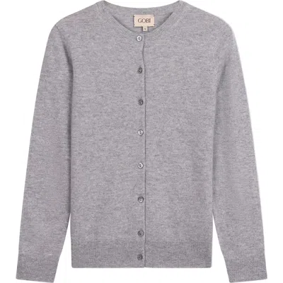 Gobi Cashmere Timeless Cashmere Crewneck Cardigan In Gray