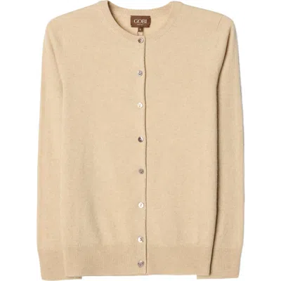 Gobi Cashmere Timeless Cashmere Crewneck Cardigan In Sand