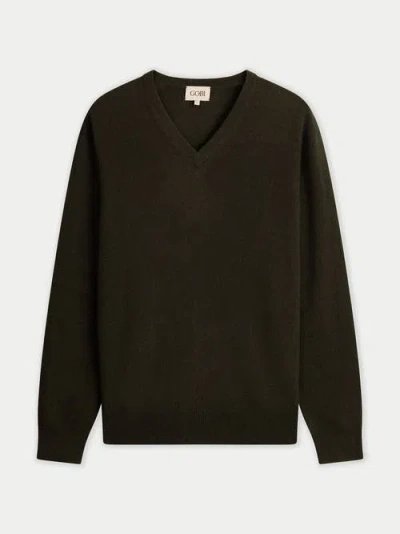 Gobi Cashmere Timeless V-neck Cashmere Sweater In Green