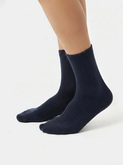 Gobi Cashmere Trim Knit Bed Socks In Blue