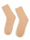 Gobi Cashmere Trim Knit Bed Socks In Light Camel
