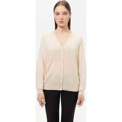 Gobi Mongolian Cashmere 3d Organic Color Cashmere Button-up Cardigan In Off White