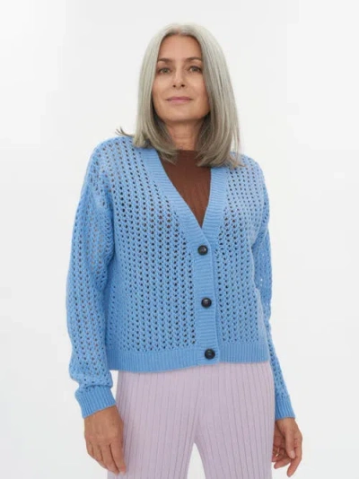 Gobi Mongolian Cashmere Ajour Knit Cardigan In Airy Blue