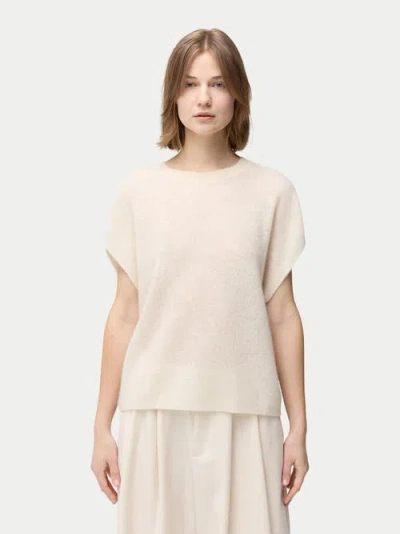 Gobi Mongolian Cashmere Batwing Short-sleeved Cashmere Top In Off White