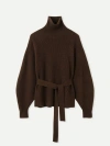 Gobi Mongolian Cashmere Belted Cashmere Turtleneck In Chocolate Brown