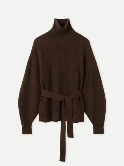 Gobi Mongolian Cashmere Belted Cashmere Turtleneck In Chocolate Brown