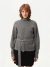 Gobi Mongolian Cashmere Belted Cashmere Turtleneck In Dim Gray