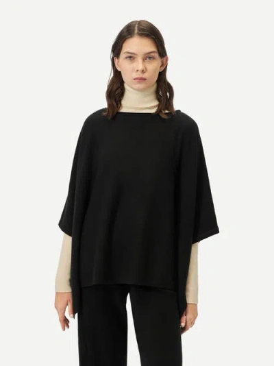 Gobi Mongolian Cashmere Boat-neck Cashmere Poncho In Black