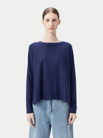 Gobi Mongolian Cashmere Boatneck Cotton Silk Cashmere Blend Sweater In Blue