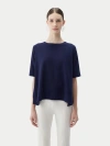 Gobi Mongolian Cashmere Box-cut Cotton Silk Cashmere Blend T-shirt In Navy