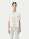 Gobi Mongolian Cashmere Box-cut Cotton Silk Cashmere Blend T-shirt In Whisper White