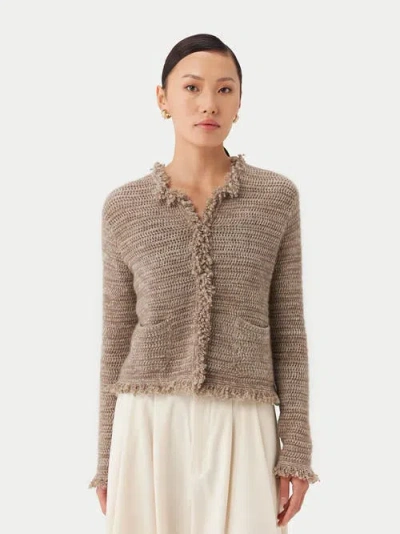 Gobi Mongolian Cashmere Cashmere Cardigan With Frayed Edges In Brown