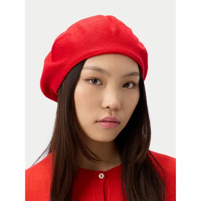 Gobi Mongolian Cashmere Cashmere Jersey Knit Beret In Red
