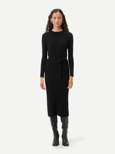 Gobi Mongolian Cashmere Cashmere Knit Dress With Belt In Black