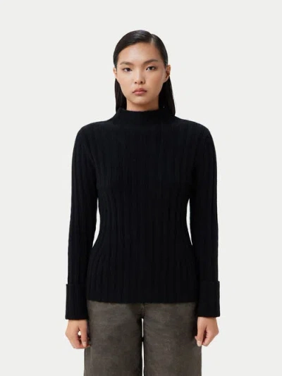 Gobi Mongolian Cashmere Cashmere Turn-up Cuffs Sweater In Black