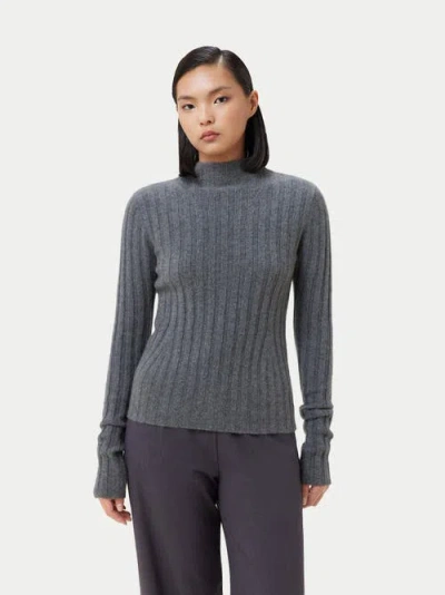 Gobi Mongolian Cashmere Cashmere Turn-up Cuffs Sweater In Stone Gray