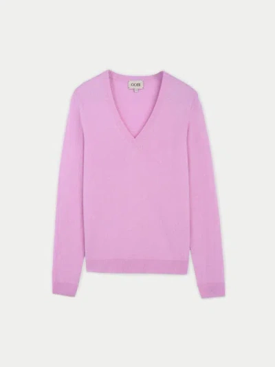 Gobi Mongolian Cashmere Cashmere V-neck Sweater In Pink Frosting