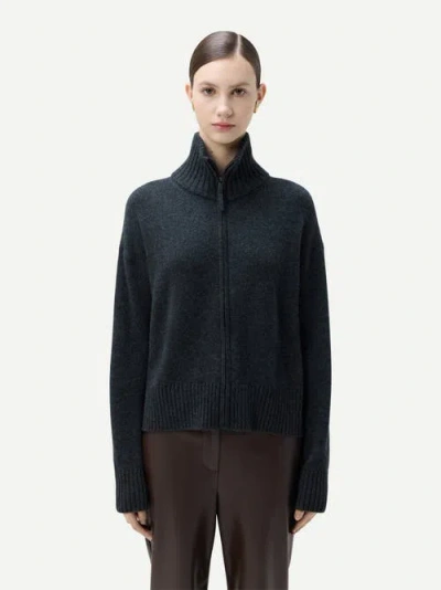 Gobi Mongolian Cashmere Cashmere Zip Cardigan In Charcoal