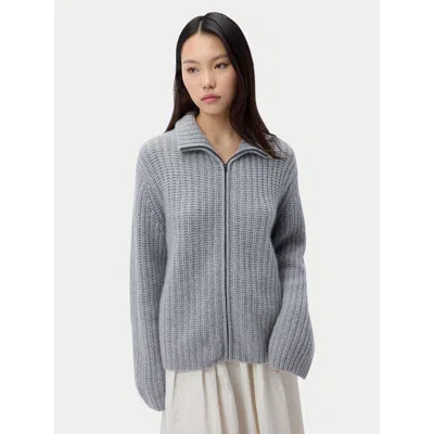 Gobi Mongolian Cashmere Chunky Cashmere Cardigan With Zipper In Blue