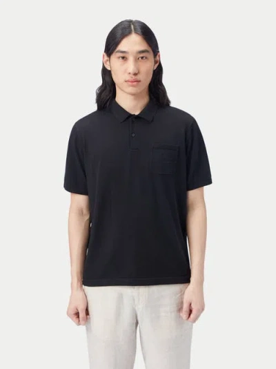 Gobi Mongolian Cashmere Cotton Silk Cashmere Blend Polo Shirt In Black
