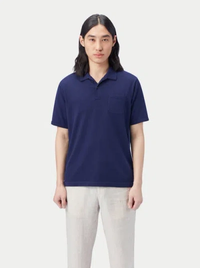 Gobi Mongolian Cashmere Cotton Silk Cashmere Blend Polo Shirt In Navy