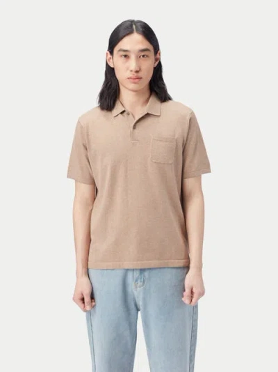 Gobi Mongolian Cashmere Cotton Silk Cashmere Blend Polo Shirt In Timber Wolf