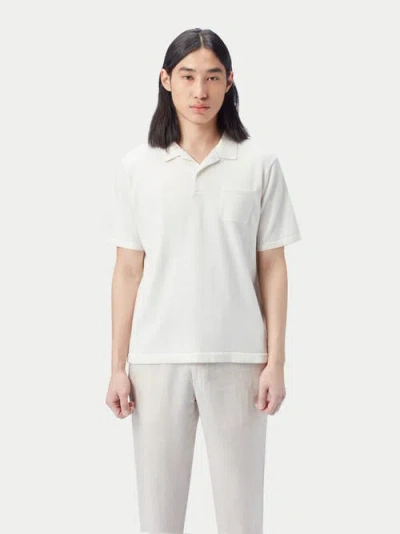 Gobi Mongolian Cashmere Cotton Silk Cashmere Blend Polo Shirt In Whisper White