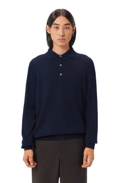 Gobi Mongolian Cashmere Essential Cashmere Polo Sweater In Blue