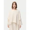 Gobi Mongolian Cashmere Fringed Sleeve Cashmere Poncho In White
