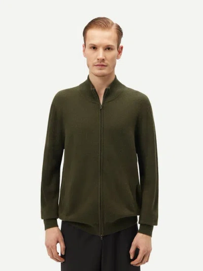 Gobi Mongolian Cashmere Full Zip Cashmere Cardigan In Capulet Olive