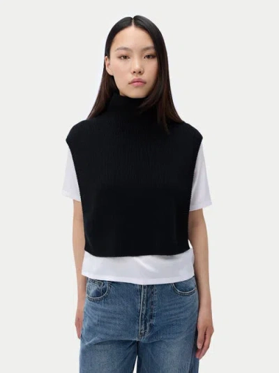 Gobi Mongolian Cashmere High Neck Cashmere Scarf Shawl In Black