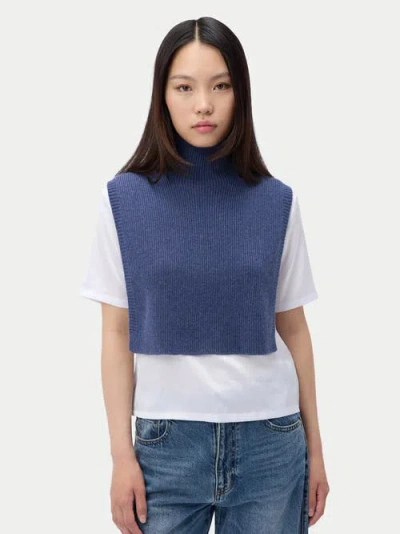 Gobi Mongolian Cashmere High Neck Cashmere Scarf Shawl In Blue
