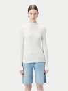 Gobi Mongolian Cashmere High-neck Ribbed Cotton Silk Cashmere Blend Sweater In White