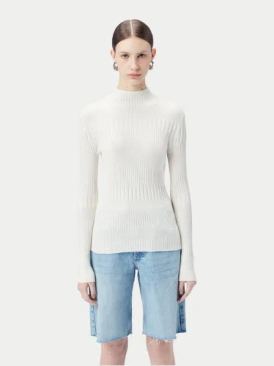 Gobi Mongolian Cashmere High-neck Ribbed Cotton Silk Cashmere Blend Sweater In White