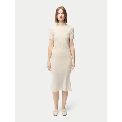 Gobi Mongolian Cashmere Jersey Knit Cashmere Skirt In Off White