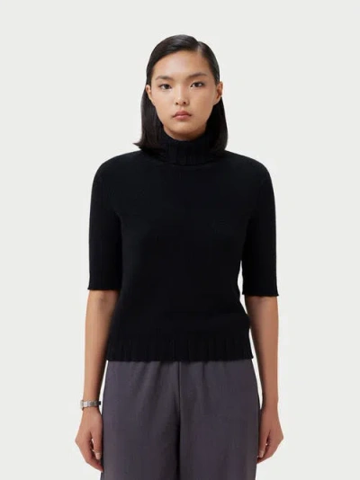 Gobi Mongolian Cashmere Jersey Knitted Cashmere Top In Black
