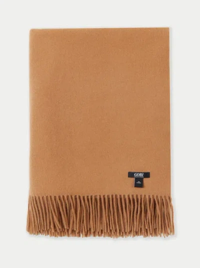 Gobi Mongolian Cashmere Large Blanket With Fringe In Almond