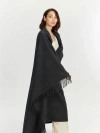 Gobi Mongolian Cashmere Large Blanket With Fringe In Charcoal