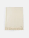 Gobi Mongolian Cashmere Large Blanket With Fringe In Off White