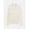 Gobi Mongolian Cashmere Mixed Pattern Cashmere Polo In Off White