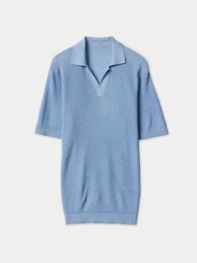 Gobi Mongolian Cashmere Open Collar Cashmere Silk Polo Shirt In Celestial Blue
