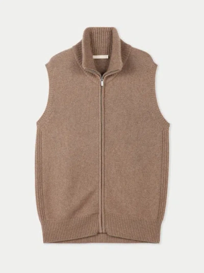 Gobi Mongolian Cashmere Organic Cashmere Full-zipper Vest In Taupe