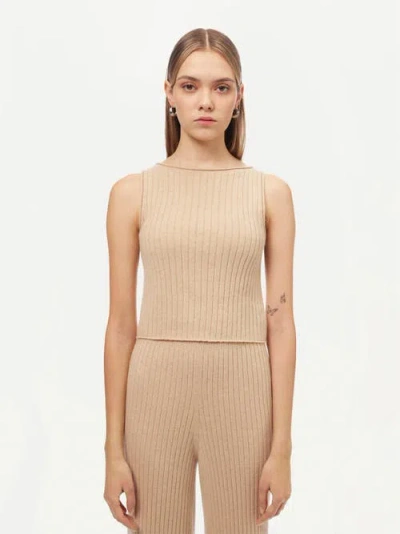 Gobi Mongolian Cashmere Organic Color Cashmere Crop Top In Beige
