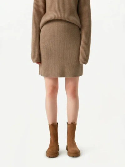 Gobi Mongolian Cashmere Organic Color Cashmere Mini Skirt In Brown