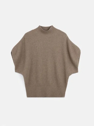 Gobi Mongolian Cashmere Organic Color Cashmere Short-sleeve Turtleneck In Taupe