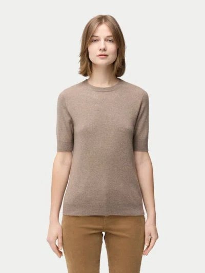 Gobi Mongolian Cashmere Organic Color Crew Neck Cashmere Top In Brown