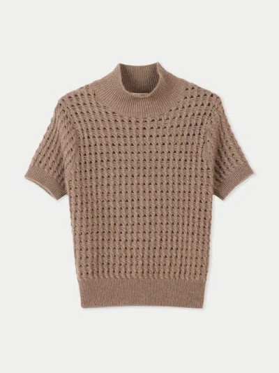 Gobi Mongolian Cashmere Organic Color High-neck Cashmere Top In Taupe