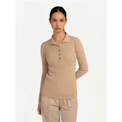 Gobi Mongolian Cashmere Organic Color Lightweight Polo In Beige